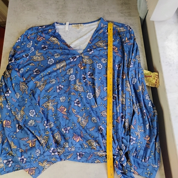 One World Long Sleeve Vneck Surplice Front Knit Top Indigo Olga Plus Size 2X - Picture 11 of 13